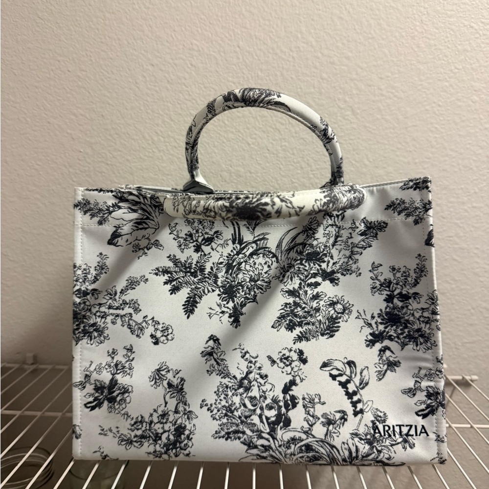 Aritzia Black and White Toile Tote Bag